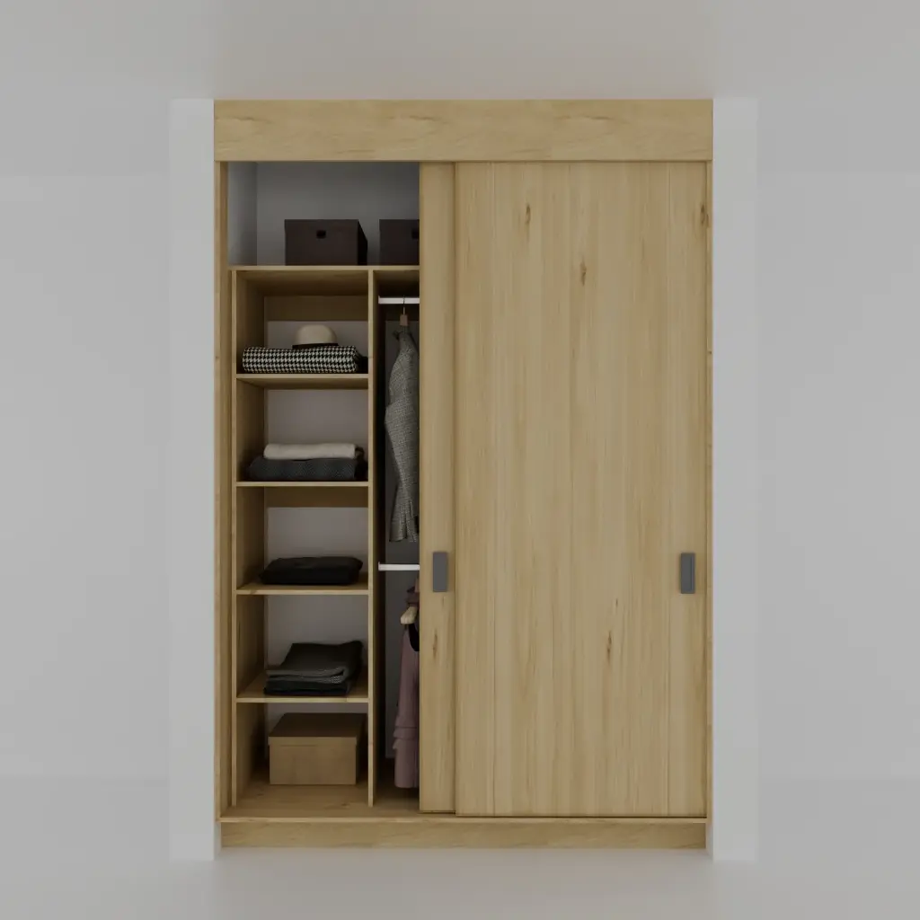 MODULA ENTREPAÑOS 1300-1700 IZQ - CLOSET PUERTAS CORREDIZAS 1 TORRE DE ENTREPAÑOS, COLGADO DOBLE (MIN= 1300, MAX=1700) IZQUIERDO 