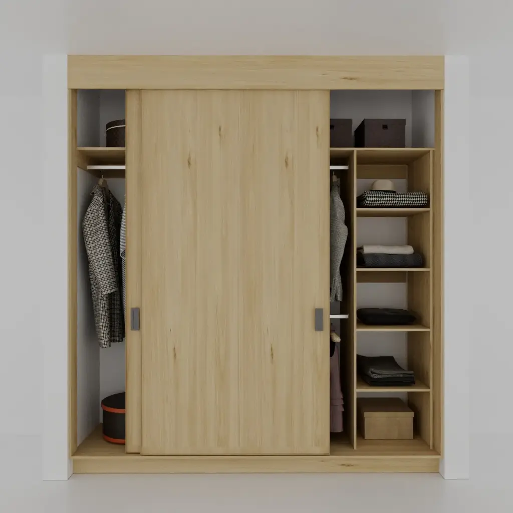 MODULA ENTREPAÑOS 1450-2300 DER - CLOSET PUERTAS CORREDIZAS 1 TORRE DE ENTREPAÑOS, COLGADO DOBLE, COLGADO DE LARGOS (MIN= 1450, MAX=2300) DERECHO