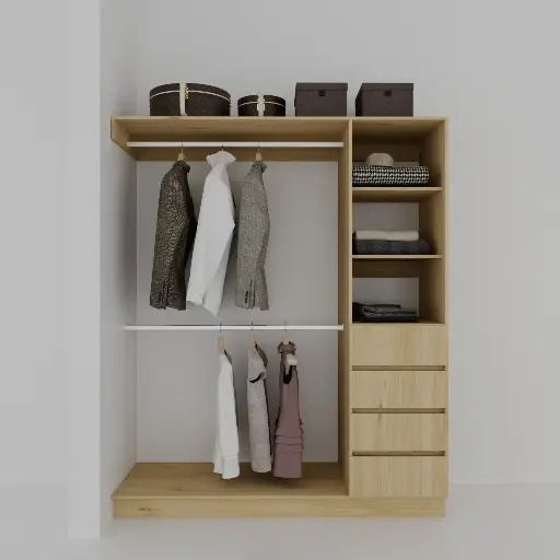 FLEX CAJONES 1000-1700 DER  - CLOSET SIN PUERTAS 1 TORRE DE CAJONES, COLGADO DOBLE (MIN=1000, MAX=1700) DERECHO