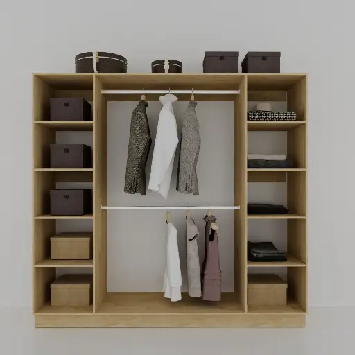FLEX ENTREPAÑOS 1450-2200 - CLOSET SIN PUERTAS 2 TORRES DE ENTREPAÑOS, COLGADO DOBLE (MIN=1450, MAX=2200) 