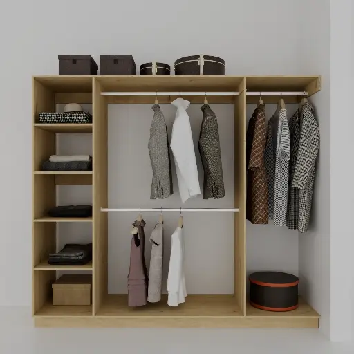FLEX ENTREPAÑOS 1700-2300 IZQ - CLOSET SIN PUERTAS 1 TORRE DE ENTREPAÑOS, COLGADO DOBLE, COLGADO DE LARGOS (MIN=1700, MAX=2300) IZQUIERDO 