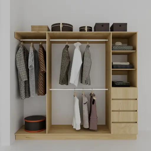 FLEX CAJONES 1700-2300 DER  - CLOSET SIN PUERTAS 1 TORRE DE CAJONES, COLGADO DOBLE, COLGADO DE LARGOS (MIN=1700, MAX=2300) DERECHO