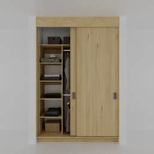 MODULA ENTREPAÑOS 1300-1700 IZQ - CLOSET PUERTAS CORREDIZAS 1 TORRE DE ENTREPAÑOS, COLGADO DOBLE (MIN= 1300, MAX=1700) IZQUIERDO 