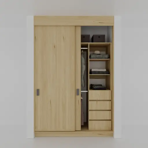 MODULA CAJONES 1300-1700 DER - CLOSET PUERTAS CORREDIZAS 1 TORRE DE CAJONES, COLGADO DOBLE (MIN=1300, MAX=1700) DERECHO
