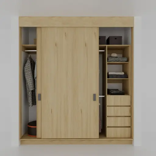 MODULA CAJONES 1450-2300 DER - CLOSET PUERTAS CORREDIZAS 1 TORRE DE CAJONES, COLGADO DOBLE, COLGADO DE LARGOS (MIN=1450, MAX=2300) DERECHO